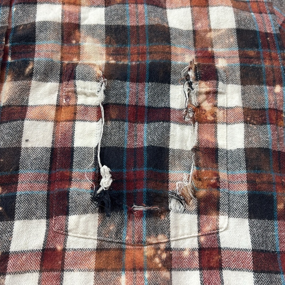 Two Gypsea Souls Unisex Upcycleded Bleached Distressed Flannel Button Down - Picture 3 of 10